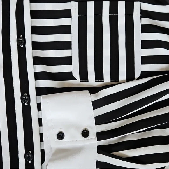 Karl Lagerfeld Monochrome Striped Button Down Shirt - Picture 3 of 6